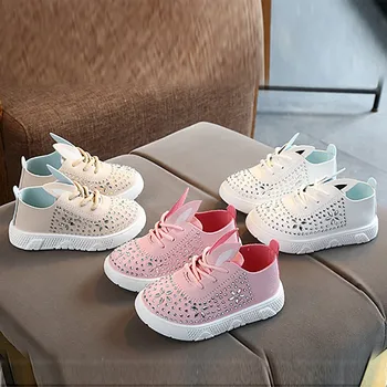 

Autumn Baby Girl Anti-Slip Casual Rhinestone Walking Shoes With Ear Design Soft Soled Kids Shoes