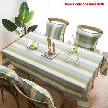 

Decoration Polyester Protective Kitchen Washable Tassel Anti Dust Cover Table Cloth Rectangle Dinning Waterproof Simple Stripe