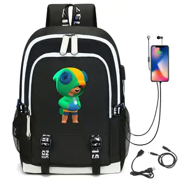 

Brawls Leon Kids Bag Backpack Usb Charging Schoolbag Student School Bag 3D Print Star Computer Bag 44*30*15 cm
