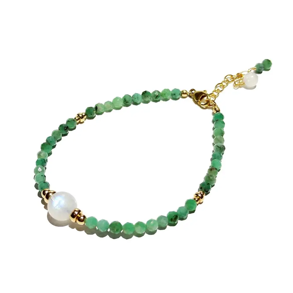 

Lii Ji Real Emerald Moonstone 14K Gold Filled Bracelet Natural Green Stone 3mm Sparkling Beaded Bracelet For Women Men Gift