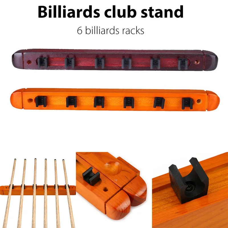 Billiards Cue Stick Holder Rack High Quality Wooden 6-Holes Wall Hanging Mount