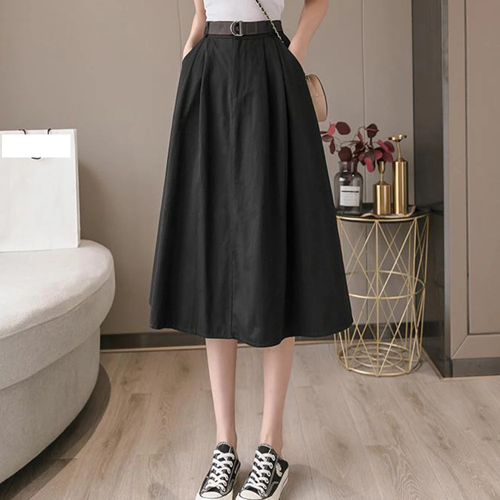 High waist black cotton a line skirt Clearance