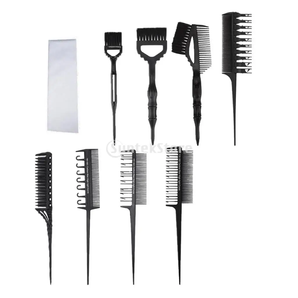 9Pcs Professional Salon Hair Tint Coloring Dyeing Brush Comb Highlights Brush Kit