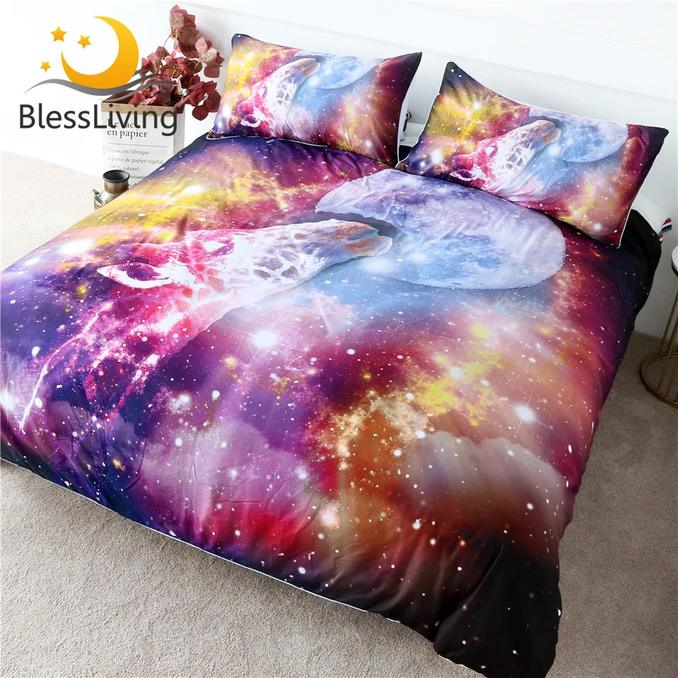 Blessliving Galaksi Yatak Seti Psychedelic Evren Nevresim Zurafa Renkli Yatak Ortuleri Ay Yildiz 3 Parcali Ev Tekstili Bedding Sets Aliexpress