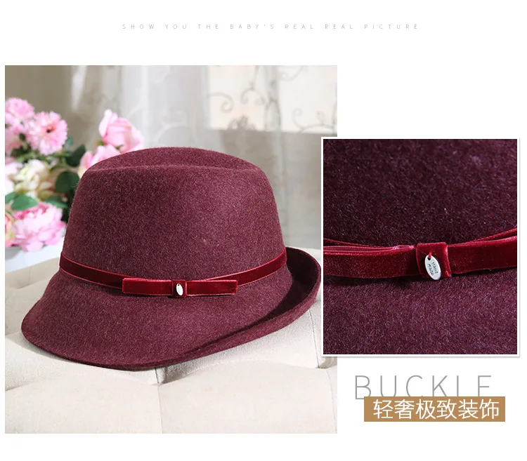 Ретро Британский Джаз кепка шерсть Fedora зимняя женская шапка красный чародей шляпы вечерние жокейская Клубная шляпа Повседневная одежда