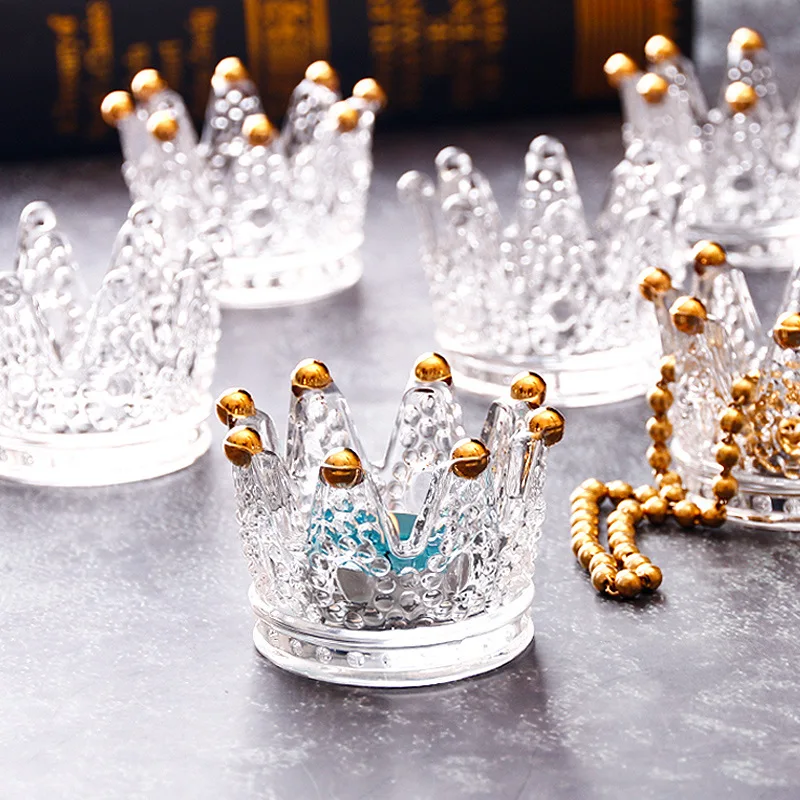 

Mini Crown Crystal Glass Ashtray Candlestick Candle Holder European Style Jewelry Box Wedding Decoration
