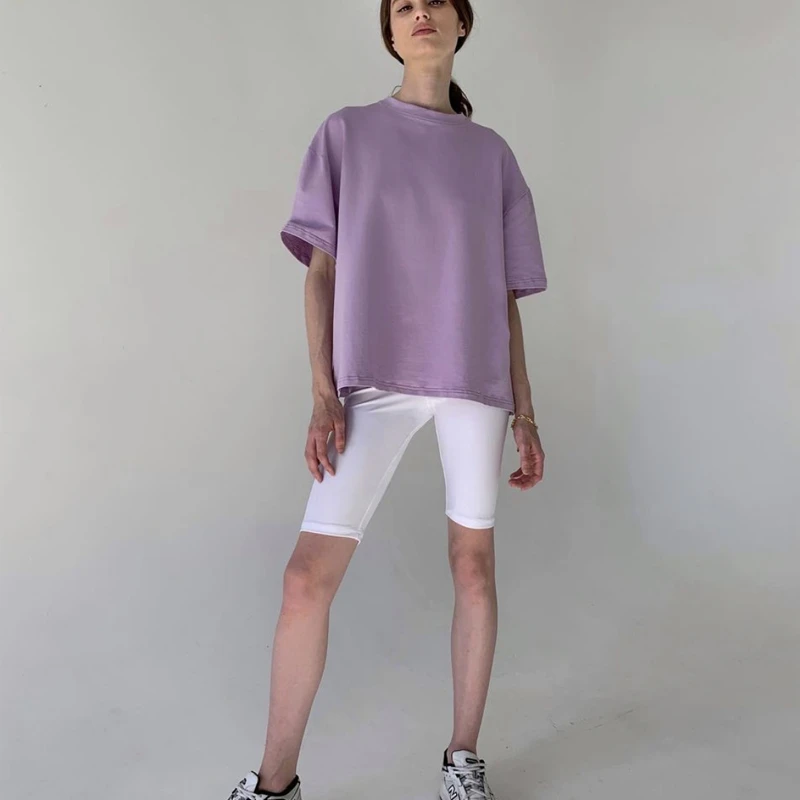 Hirsionsan Basic Cotton T Shirt Women Summer New Oversized Solid Tees 7 Color Casual Loose Tshirt Korean O Neck Female Tops