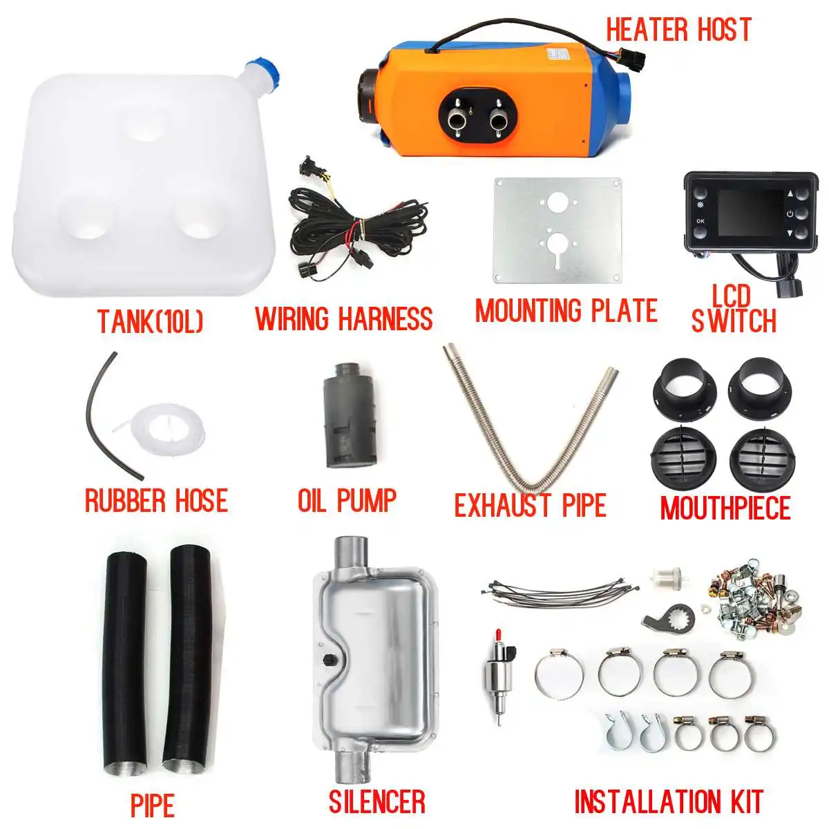Cena KROAK 3KW 5KW 12 V 24 V podgrzewacz samochodowy ekran LCD przełącznik 10L zbiornik Diesel powietrzna nagrzewnica postojowa ocieplacz na zimę z tłumikiem do ciężarówki RV