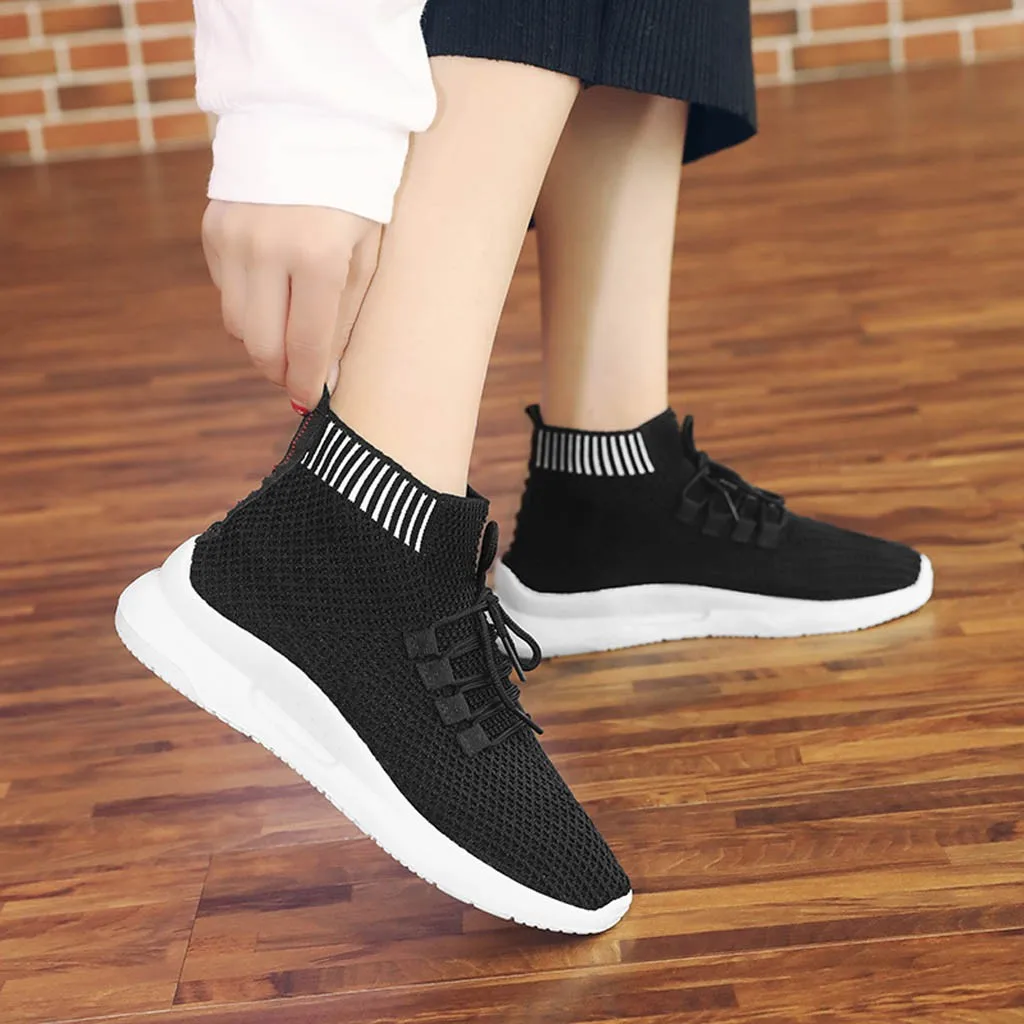 

Oeak Women's Mesh Sneakers Vucanized Shoes Breathable Casual Classic Elastic Socks Sneakers Black Light Running Shoes