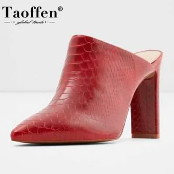 

Taoffen Women Sandals Fashion Snakeskin Pattern Leather High Heel Shoes Women Pointed Toe Slip On Summer Zapatos Size 35-45