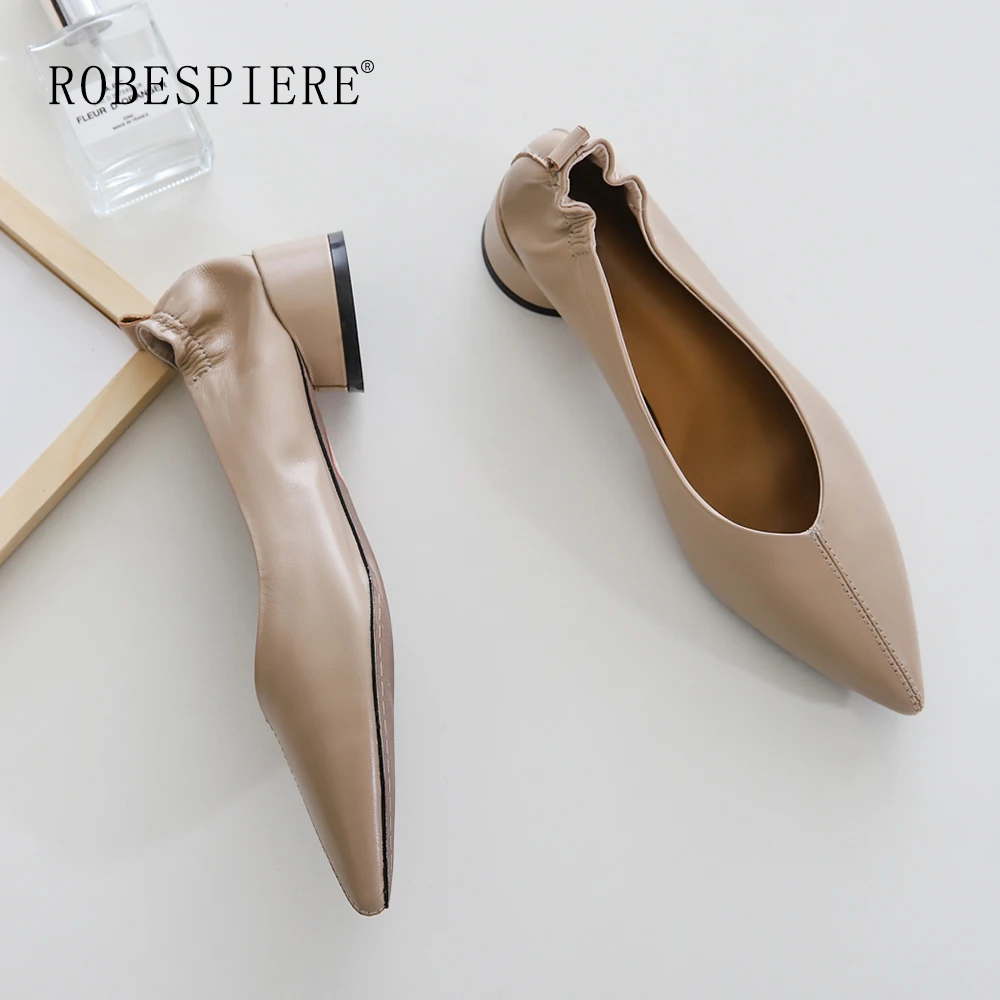 ROBESPIERE; Брендовые женские туфли-лодочки; туфли-лодочки с глубоким v-образным вырезом на каблуке 3,5 см; женские модельные туфли из мягкой овечьей кожи со складками; туфли-лодочки с острым носком; A125
