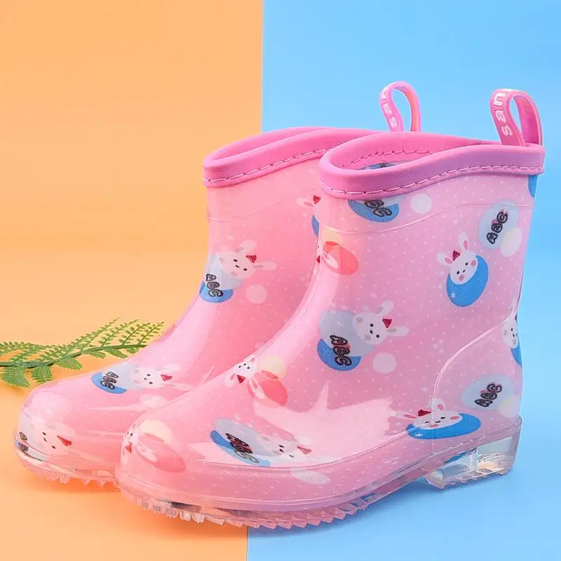 Детская обувь Резиновые резиновые сапоги из ПВХ для мальчиков и девочек; детская водонепроницаемая обувь с героями мультфильмов; водонепроницаемые резиновые сапоги; нескользящие; всесезонные съемные - Цвет: Pink 1