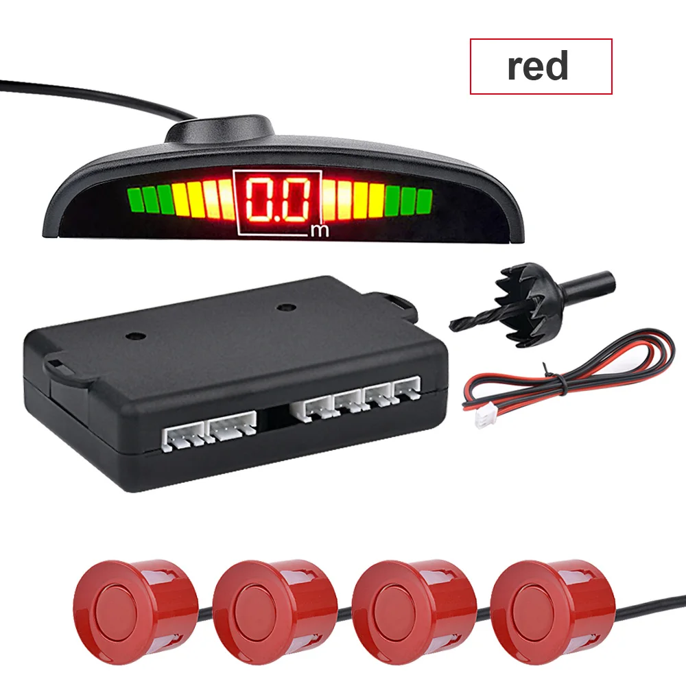 Автомобильный реверсивный радар автомобильный парковочный Датчик парковочный радар Обнаружение цифровой системы дисплей светодиодный датчик парковки 4 обратный резервный - Название цвета: red