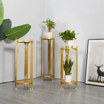

Golden Nordic flower frame simple wrought iron floor living room triangle flower pot holder decorative flower shelf creative