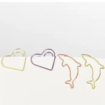 

20PCS Creative Metal Paper Clips Dolphin Shape Paper Pin Simple Heart Shaped Note Clips Portable Office Clamp Cute Bookmark Clip