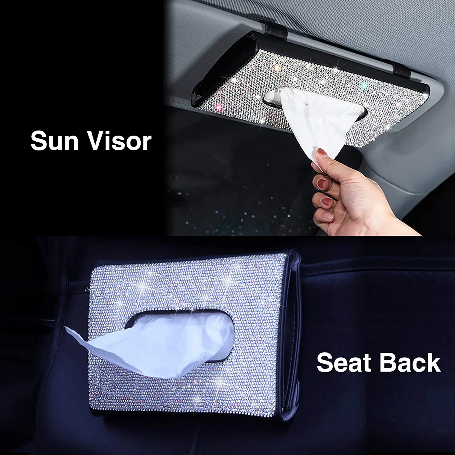 Car Accessories for Bling Car Sun Visor Tissue Box Holder Crystal Sparkling Napkin Holder,PU Leather Backseat Tissue Case Black Uncategorized 6ee592b94717cd7ccdf72f: Black