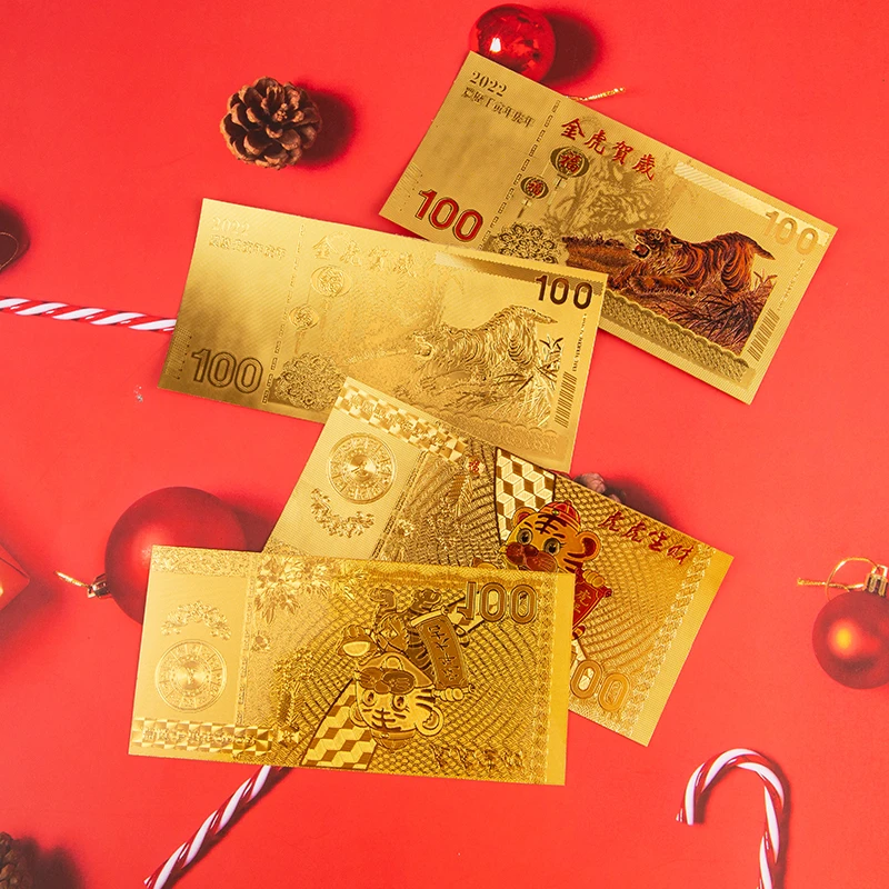 6PCS Tiger Mascot Commemorative Coin Collection Red Envelope 2022 Year Of The Tiger Home Decorations