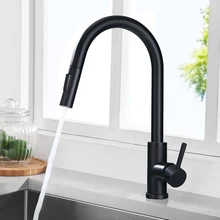 Black Kitchen Faucet Pull Out Sink Tap Single Handle Single Hole Hot & Cold Water Mixer Faucets 360 Degree Rotation Two Function