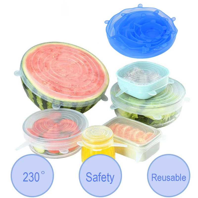 Silicone Stretch Lids Kitchen Tools Accessories Reusable Food Wrap Sealed Cover Keep Fresh Stretchy Bowl Cover 6Pcs