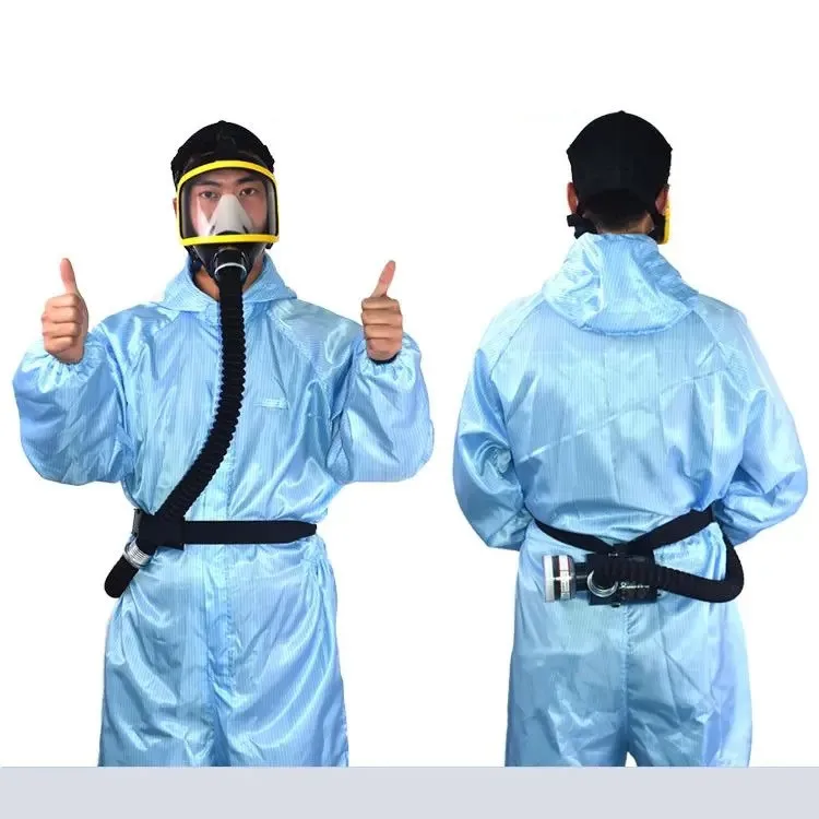 1Set Electric Supplied Air Fed Full Face Gas Mask Constant Flow Respirator System Device Breathing Tube Adjustable Mask - Famidy.com