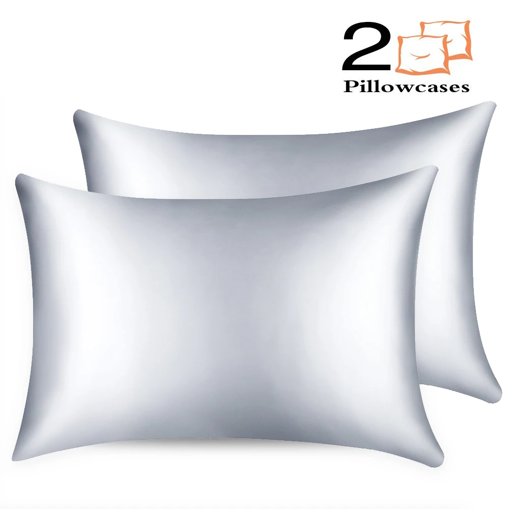 2pcs Silver Прямоугольный Классический чехол для подушки из искусственного шелка и атласа, шармез, мягкий чехол для подушки тутового цвета, однотонный чехол для подушки - Цвет: 2pcs Silver