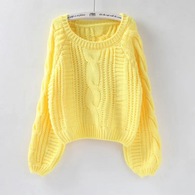 

Women Pull O Neck Sweaters 2019 Yellow Sweater Women's Sweater Jumper Candy Color Harajuku Chic Short Sweater Twisted Pull Girl