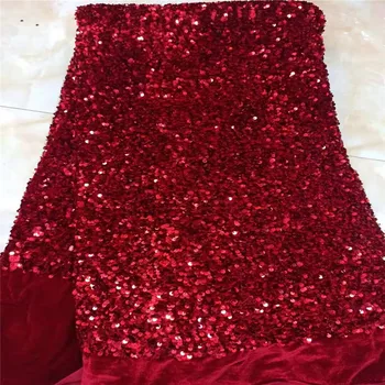 

Embroidery Sequins Lace velvet red African Lace Fabric High Quality Nigerian French Party lace fabric for tulle lace fabric