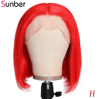

Sunber Red Short Lace Front Human Hair Wigs 13x4 150% Density Remy Human Hair Pre-Pluck Brazilian Straight Bob Wig for Women