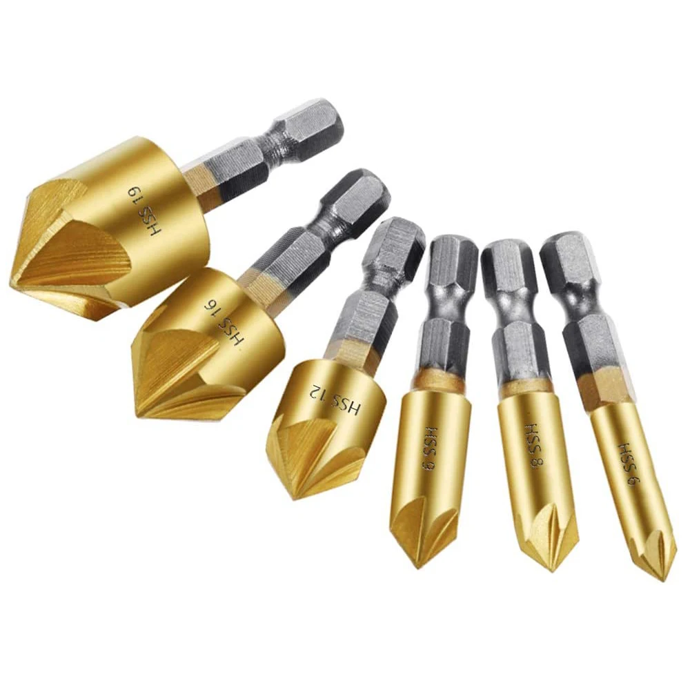 3Pcs 5 Flutes HSS Countersink Chamfer Drill Bit 1/4&quot 90 Degree Wood Chamfering Cutter 6mm-19mm Dril Power Tool Accessories |