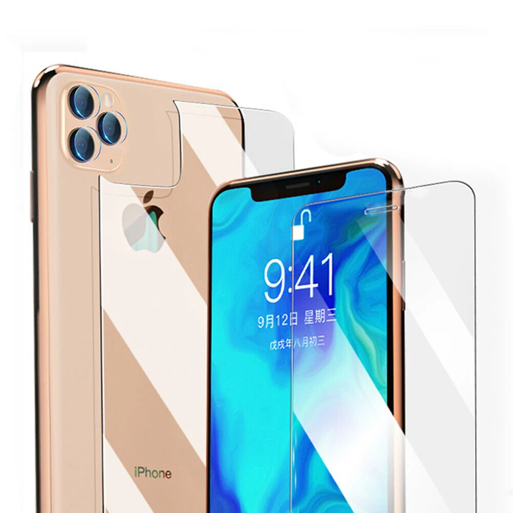 

For iPhone 11 Pro Max 11 2019 Temper Glass Full Body Screen Film Protector for iPhone 11 XS 9D Front+Rear Back+Lens Camera Film
