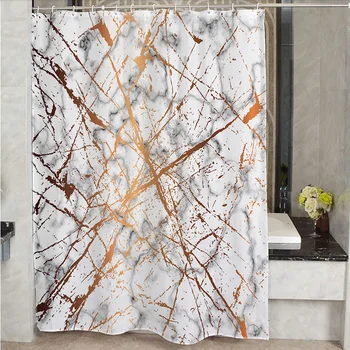 

Golden marbling printed home decorative bathroom shower curtain polyester waterproof bath curtains 2 sizes 60x72 72x72 with hook