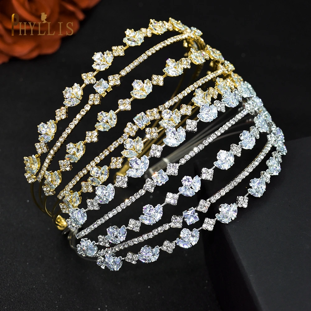 A371 Luxury Wedding Hair Hoops Zircon Wedding Headpieces for Woman Tiaras Hair Accessories Bride Headband Multi-layer Headwear