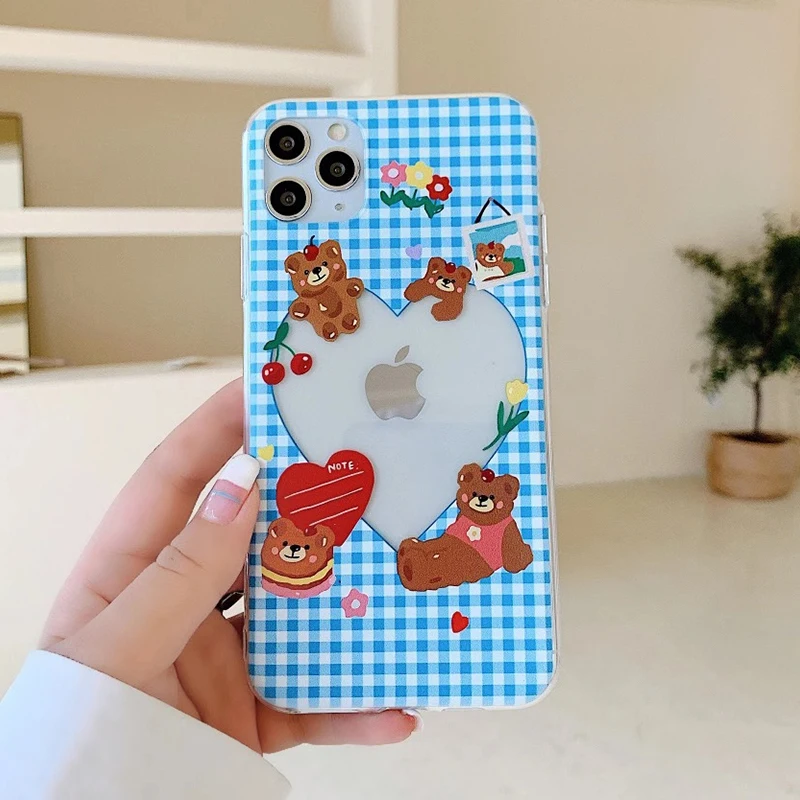 Чехол для телефона с рисунком вишневого медведя iPhone 12 11 Pro Max XR XS 7 8 Plus X из мягкого
