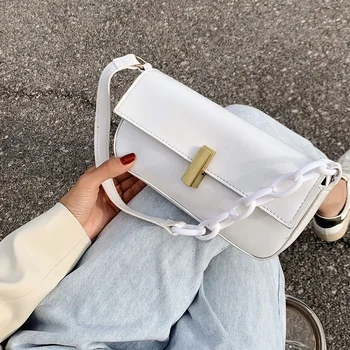 

Women Casual Shoulder Messenger Bags PU Leather Pure Color Chain Tote Purses Youth Ladies Simple Versatile Bag