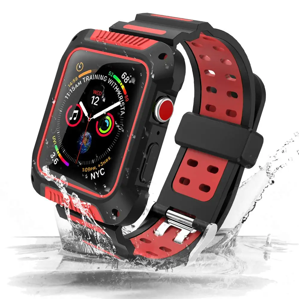 

Shock-Proof & Shatter-Resistant Silicone Sport Band for apple watch 5 band 44mm 40mm Case+Strap Suit for iwatch Series 4 40/44mm