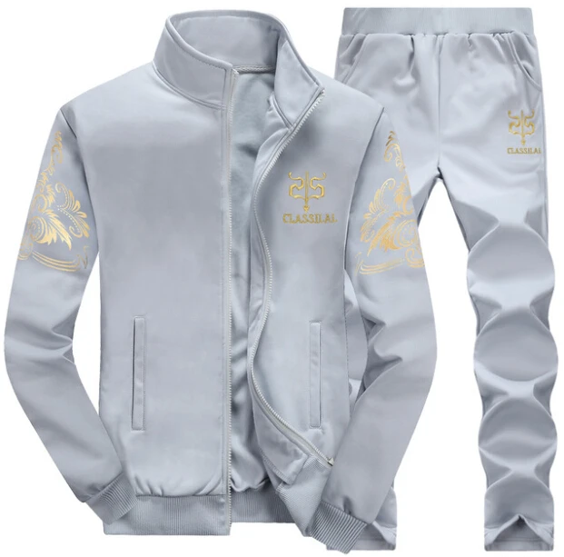 Модные комплекты для бега на зиму, осень, весну, одежда с длинным рукавом для мужчин, спортивная одежда для фитнеса, костюмы для бега, Мужская одежда для тренировок - Цвет: SH085  Gray