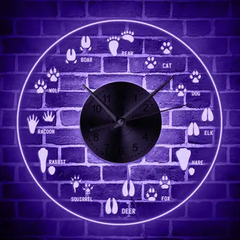 

Wild Animals Footprints Nursery Educational LED Wall Clock Woodland Adventure Theme Wall Light Wildlife Tracks Field Guide Clock