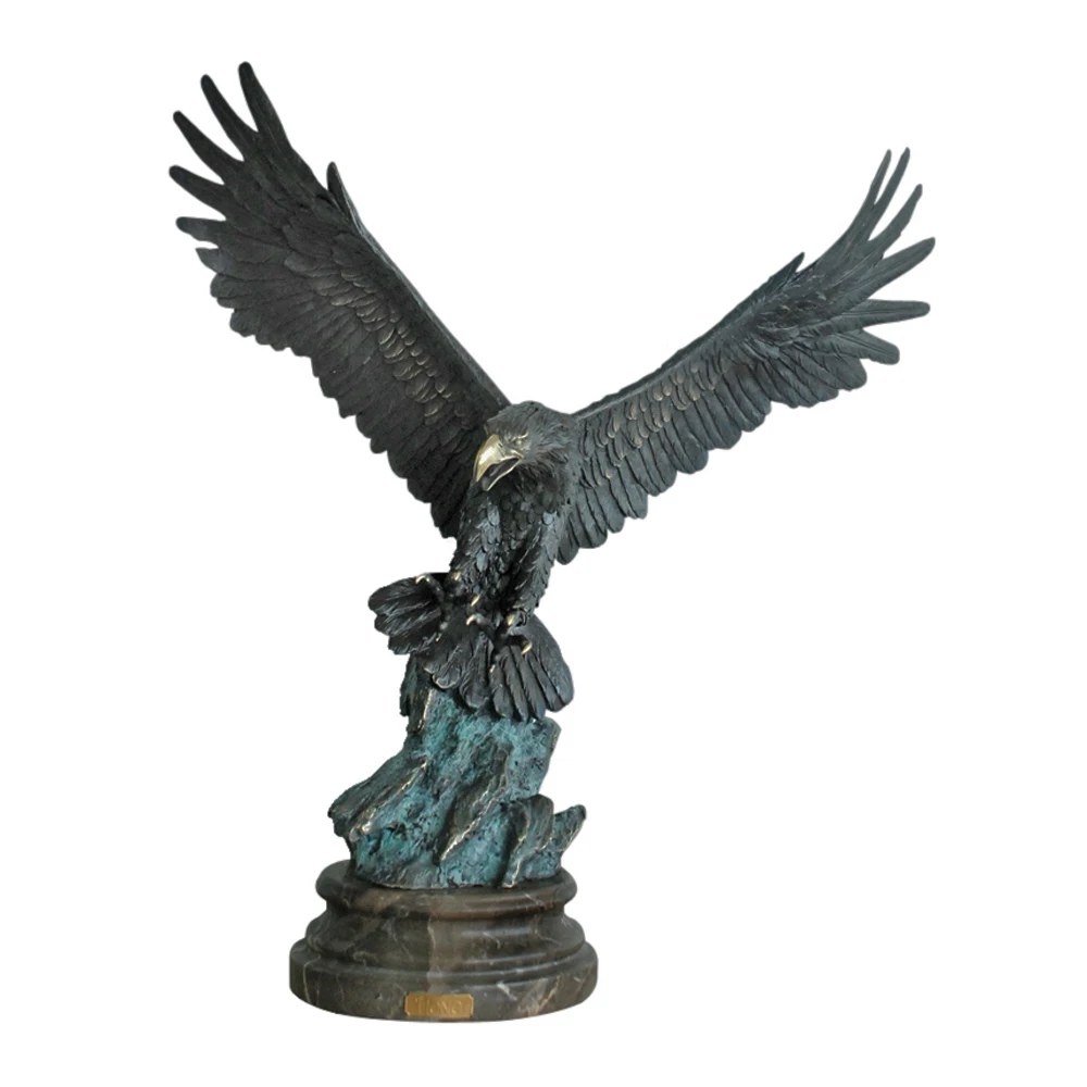 Large Flying Eagle Bronze Sculpture Greenish Animal Bird Hawks Statue