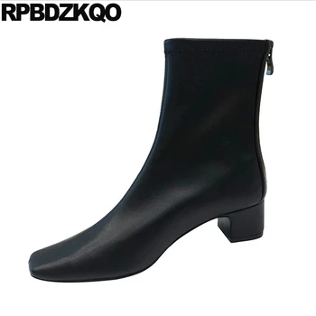 

short winter boots block brand chunky thick ankle autumn ladies black fall white plus size square toe 2019 big fur 10 waterproof
