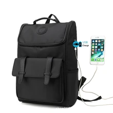 

Men's backpack black oxford cloth belt usb simple casual shoulder men's bag
