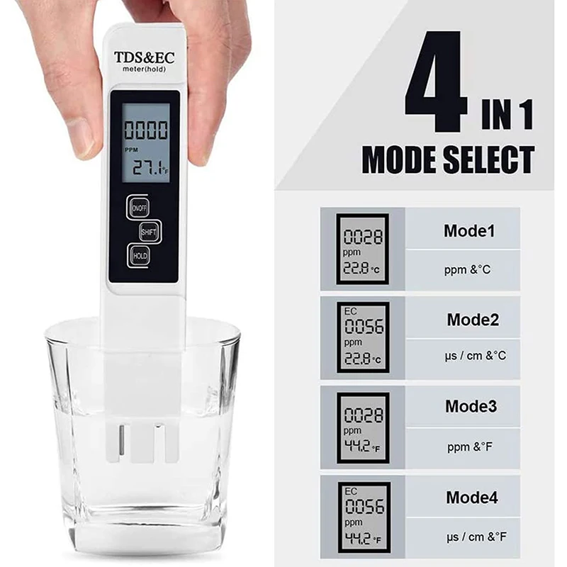 Цифровой тестер качества воды измеритель 0 0-14 PH температуры 0-9990ppm TDS EC LCD