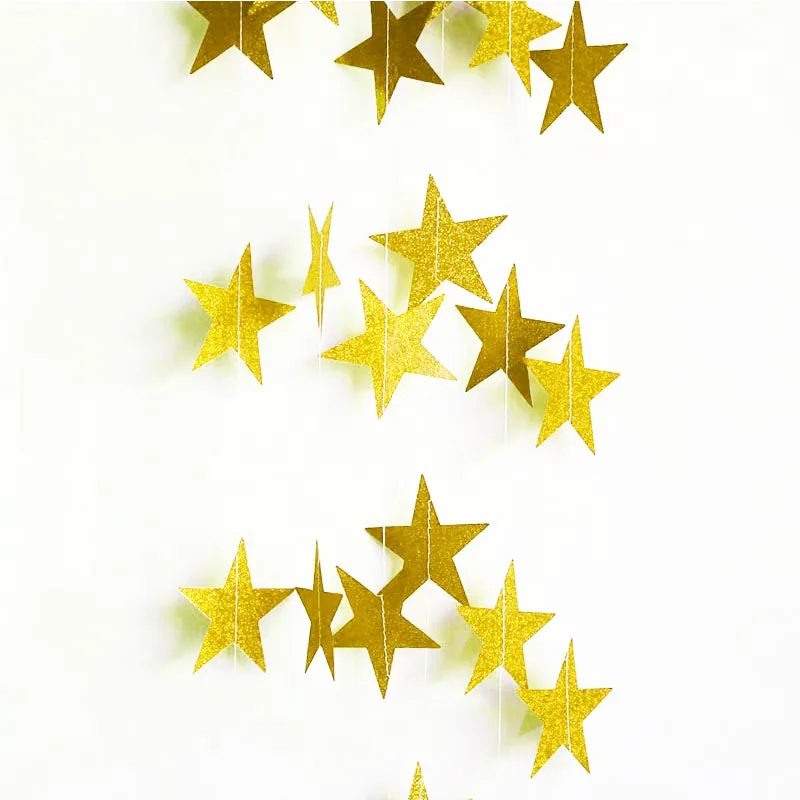 Блестящий золотистый Серебристый красный бумага со звездами гирлянда для свадьбы День рождения украшение реквизит, фон для Фотографии Декор рождественской елки