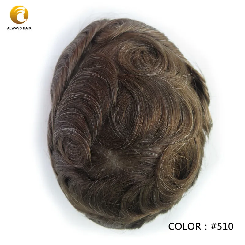 Durable Skin Base Indian Human Hair System Man Thickness 0.12-0.14mm PU Toupees Wig for Men Popular Design in Middle East Asia - Парик Цвет: 510 #