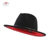 QBHAT Black Red Patchwork Wool Felt Jazz Fedora Hats Belt Buckle Decor Women Unisex Wide Brim Panama Party Trilby Cowboy Cap ► Photo 1/6