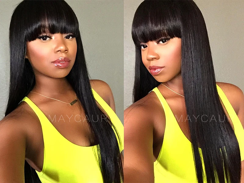 Maycaur Long Straight Synthetic Hair Wig With Bangs Long Black Hair Wigs for Women (1)