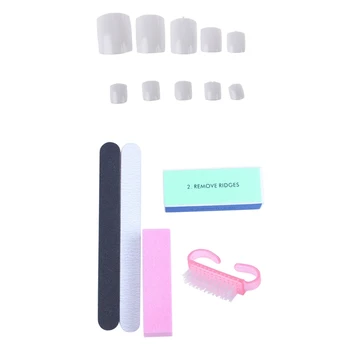 

500 White UV Gel Acrylic Fake False Toe Nail Art Tips & 5Pcs Nail Set Nail Polishing Tofu Block Polishing