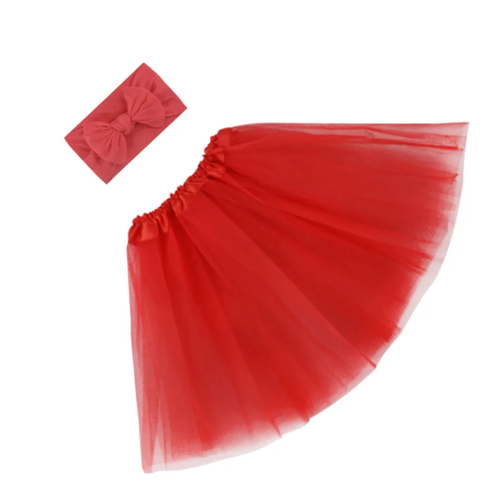Милая юбка-пачка для новорожденных девочек и повязка на голову, костюм для фотосессии - Цвет: Красный