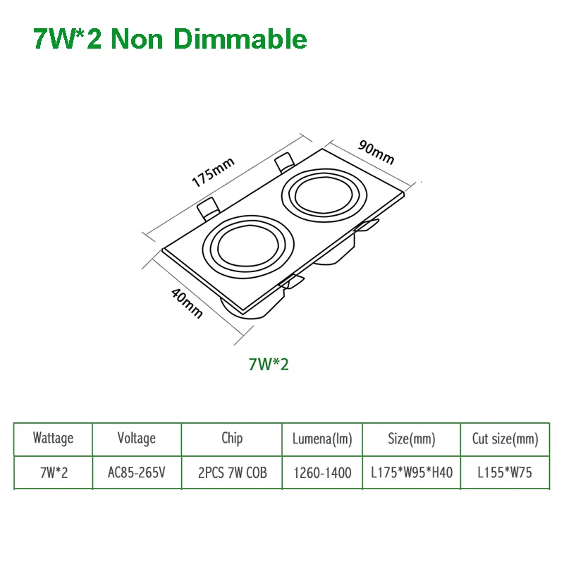 Супер яркий Встраиваемый светодиодный точечный светильник с регулируемой яркостью теплый белый/белый 10 Вт 14 Вт 20 Вт 30 Вт двойной COB квадратный светильник потолочный светильник домашний декор - Испускаемый цвет: 2X7W Non Dimmable