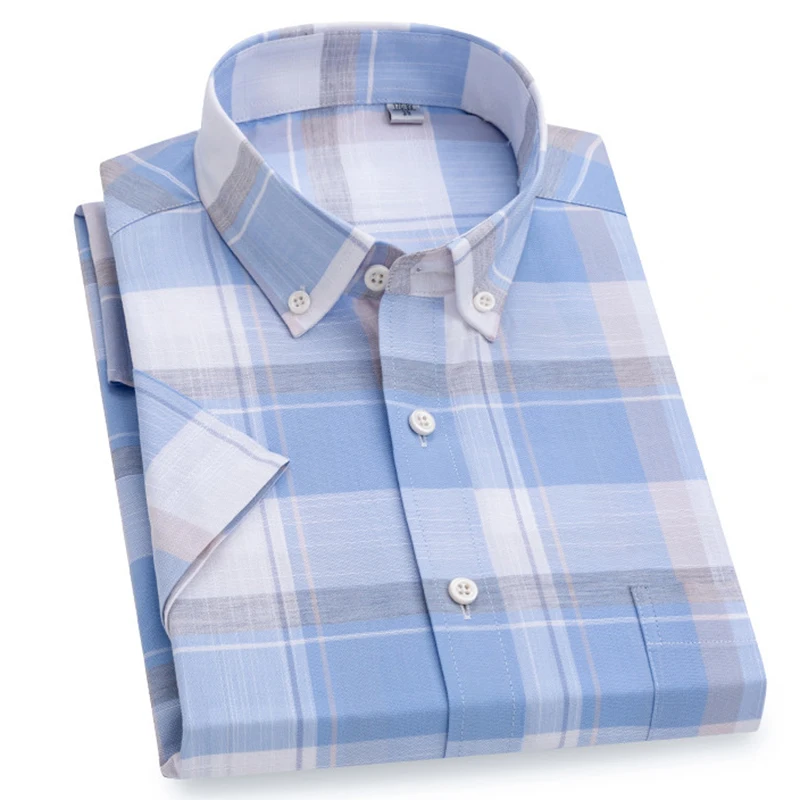 Shirts Short-Sleeve Plaid Men Summer Fashion Pure-Cotton for High-Quality Male Cool Breathable