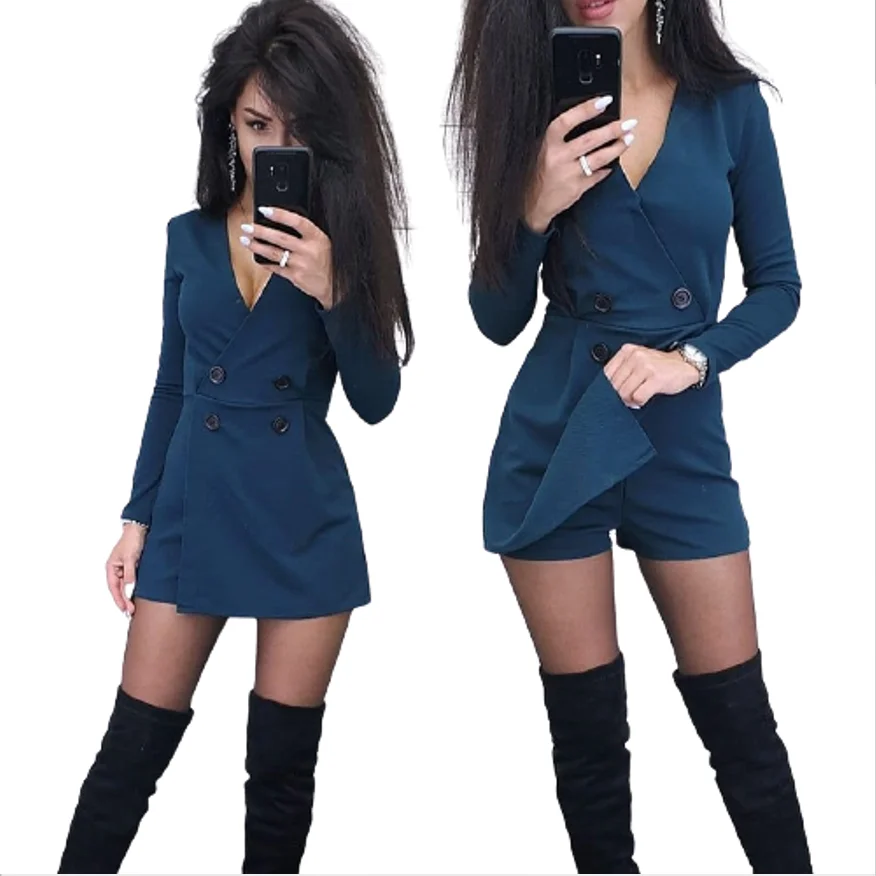 New Sexy Women Solid Color Long Sleeve Slim Fit Jumpsuit 2020 Fashion Spring and Autumn Plus Size Casual Office Women's Clothing